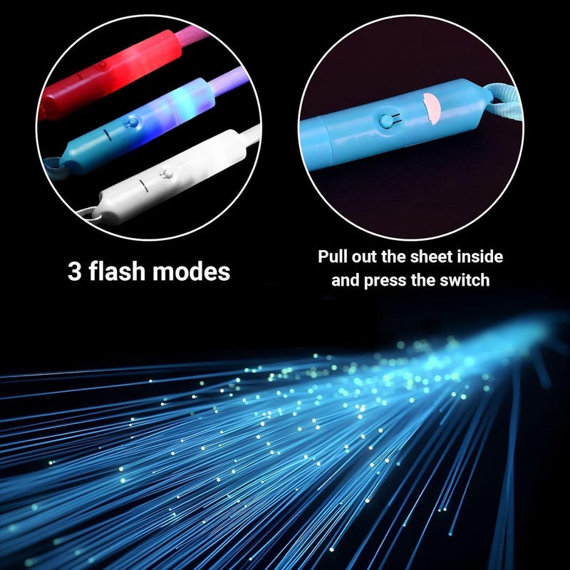 U-MOJOK 18 قطعة عصي ضوئية LED حمراء زرقاء بيضاء، عصي مضيئة، قضبان ألياف ضوئية، عصي وامضة مع 3 أوضاع إضاءة لعيد 4 يوليو، حفلات الزفاف، مستلزمات حفلات النيون - Image 3